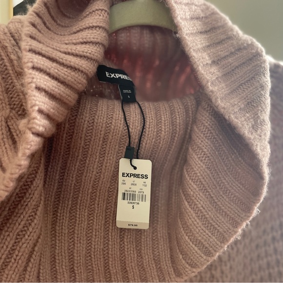 Express Blush Pink Chunky Knit Cowl Neck Long Sleeve Sweater | S - Picture 3 of 3